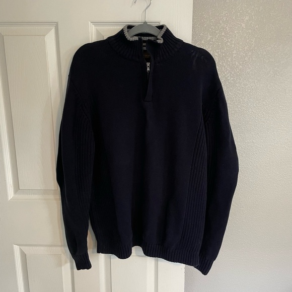 Sebastian Cooper Navy Blue Mock Neck Quarter Zip Heavyweight Knit Sweater XL - Picture 5 of 9